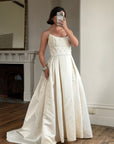 Vintage 90s Crystal Gathered Princess Satin Wedding Gown