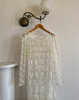 Vintage 80s Sheer Lace Fluted Wedding Dress