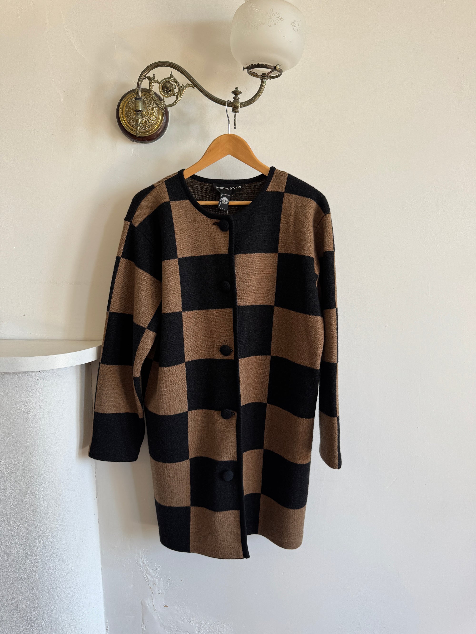 Vintage 80s Pure Wool Checkerboard Oversized Cardi