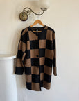Vintage 80s Pure Wool Checkerboard Oversized Cardi