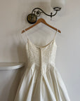 Vintage 90s Pleated Jacquard Satin Wedding Gown