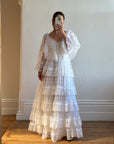 Vintage 70s Tiered Lace Ruffle Wedding Gown
