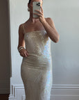 Vintage 90s Pure Silk Sequin Party Dress Creme