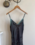 Vintage 90s Indigo Pure Silk Beaded Dress