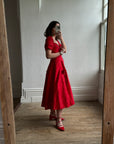 Vintage Pure Silk Red Off Shoulder Midi Dress