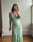 Vintage Y2K Asymmetric Chiffon Ruffle Dress Mint Green