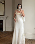 Vintage Y2K Rosette Bridal Slip Dress Champagne Satin