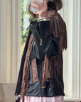 Vintage 70s Fringed Lace Up Leather Jacket Chocolate Noir
