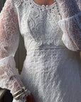 Vintage 70s Daisy Organza Lace Wedding Dress With Train