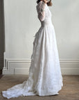 Vintage 50s Flocked Velvet Jacquard Wedding Gown with Bow Train