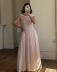 Vintage 60s Chiffon Gathered Pale Pink Maxi Gown