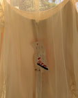 Vintage 80s Drop Waist Floral Sheer Midi Dress Creme