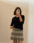 Vintage Tartan Wool Pleated Mini Skirt Light Grey