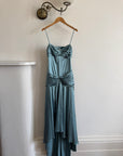 Vintage 90s Teal Satin High Low Prom Dress