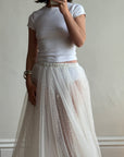Vintage 80s Sheer Organza Webbed Lace Bridal Skirt