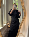 Vintage 30s Black Satin Backless ZigZag Fishtail Dress