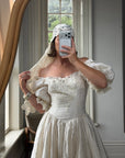 Vintage 90s Silk Puff Sleeve Embroidered Wedding Dress