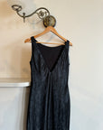 Vintage 90s Black Crinkle Midi Dress