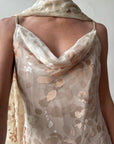Vintage 90s Bias Cut Cowl Neck Nude Burnt Velvet with Scarf