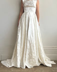 Vintage Satin Jacquard Floral Sleeveless Bridal Gown