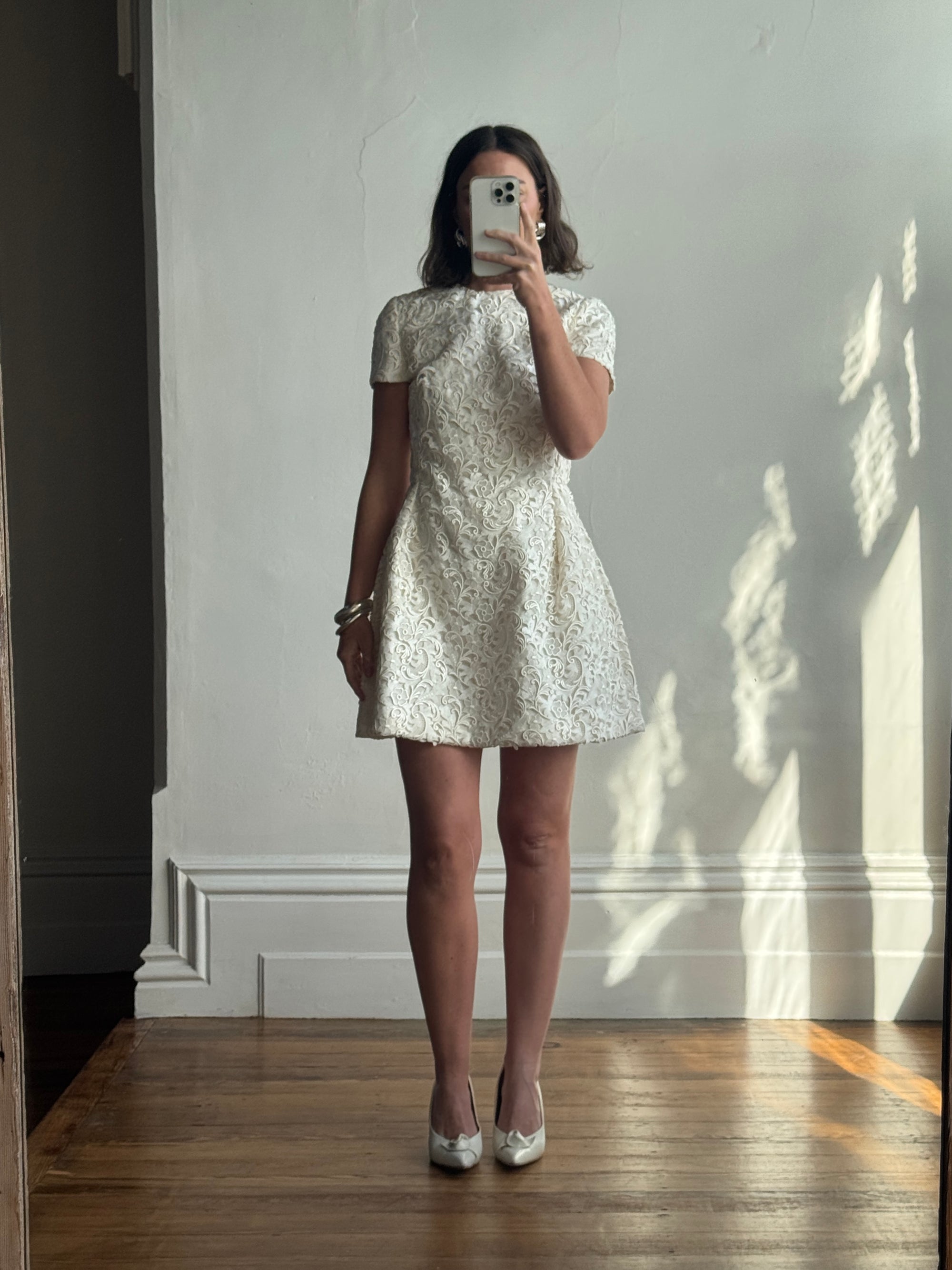 Vintage 90s Christian Dior Guipure Lace Structured Bridal Mini Creme