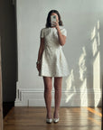 Vintage 90s Christian Dior Guipure Lace Structured Bridal Mini Creme