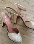 Vintage Hand Stitched Ivory Floral Bridal Heels