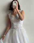 Vintage 80s Pearl Embellished Chiffon Princess Wedding Dress