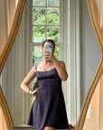 Vintage 90s Satin Micro Mini Dress Navy Satin