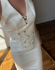Vintage 90s Halter Two Piece Embellished Satin Wedding Set