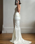 Vintage 90s Couture Satin Lace Up Fishtail Wedding Dress