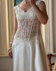 Vintage 90s Italian Naked Embroidered Satin Wedding Dress