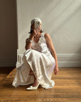 Vintage 30s Satin Bias Belted Bridal Midi