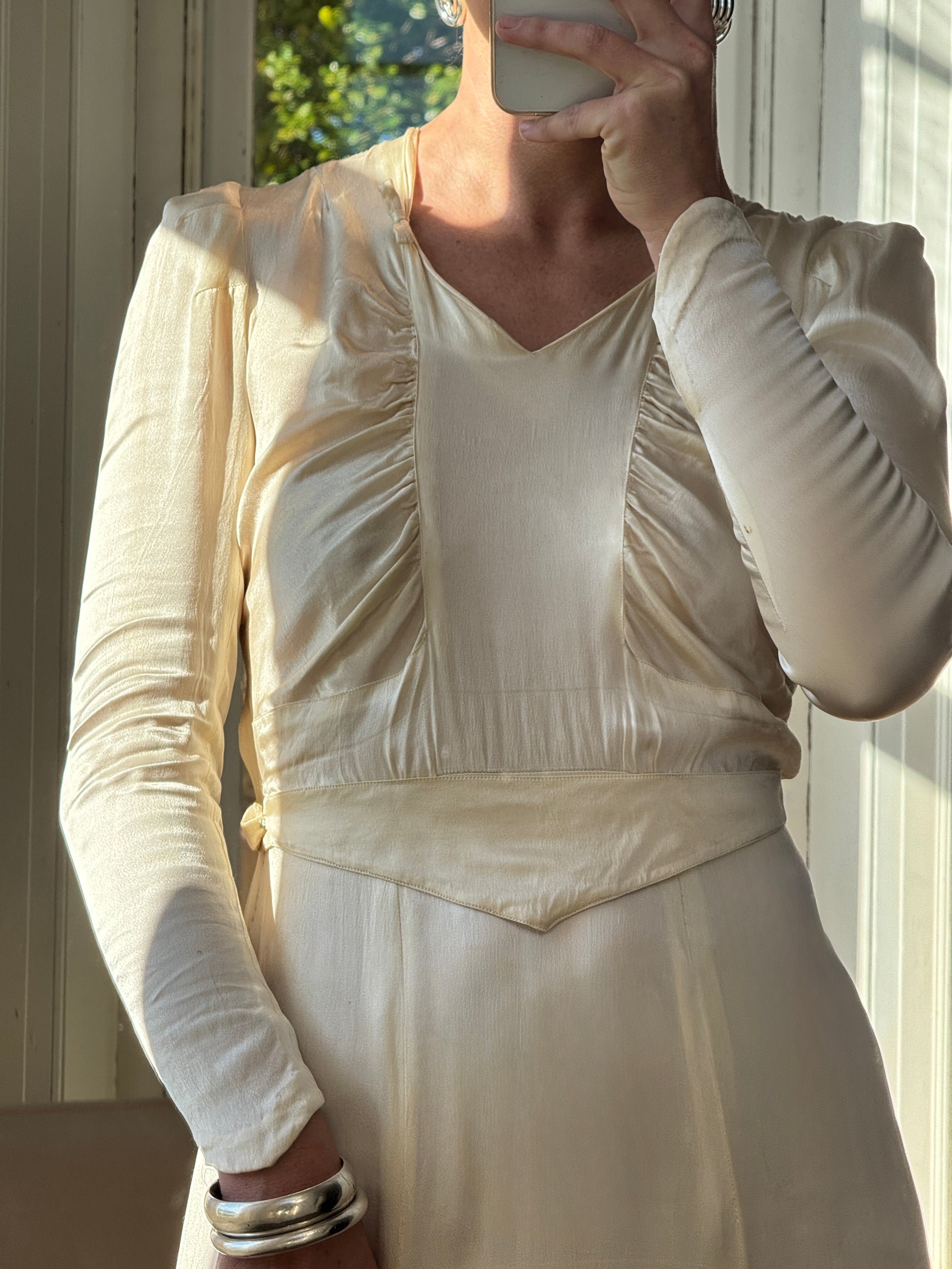 Vintage 40s Liquid Satin Classic Bridal Midi With Bows