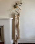 Vintage 90s Pure Silk Rhinestone Crossover Gown