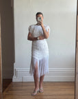 Vintage 80s Fringed Mini Party Dress Ivory