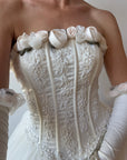 Vintage 90s Rosette Tulle Princess Wedding Gown with Gloves