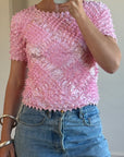 Vintages 90s Crinkle Stretch Top Candy Pink