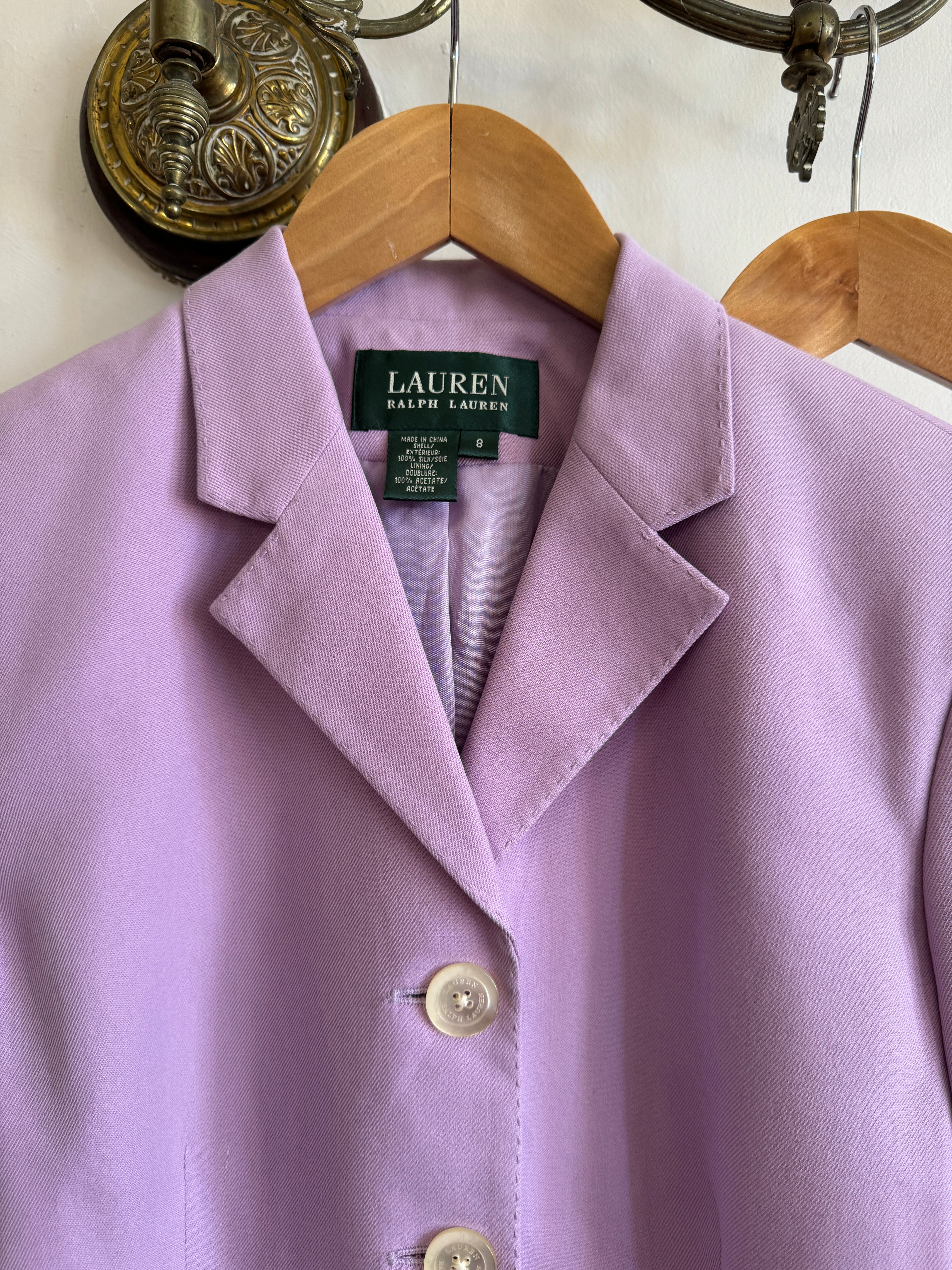 Vintage 90s Ralph Lauren Pure Silk Lilac Suit with Original Tags Attached