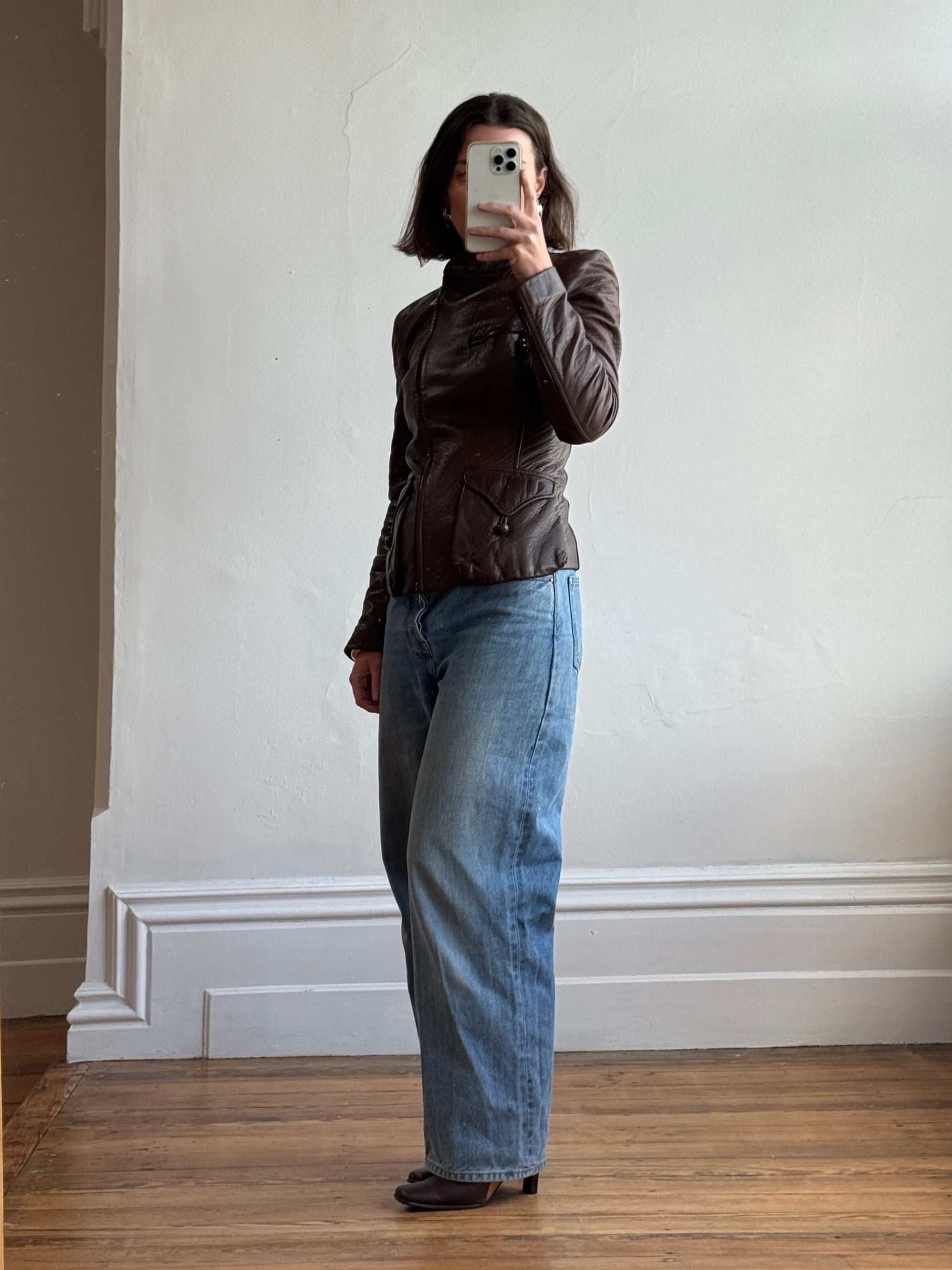 Vintage Y2K YSL Rive Gauche Leather Jacket Chocolate