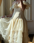Vintage Drop Waist Frou Frou Wedding Dress Creme
