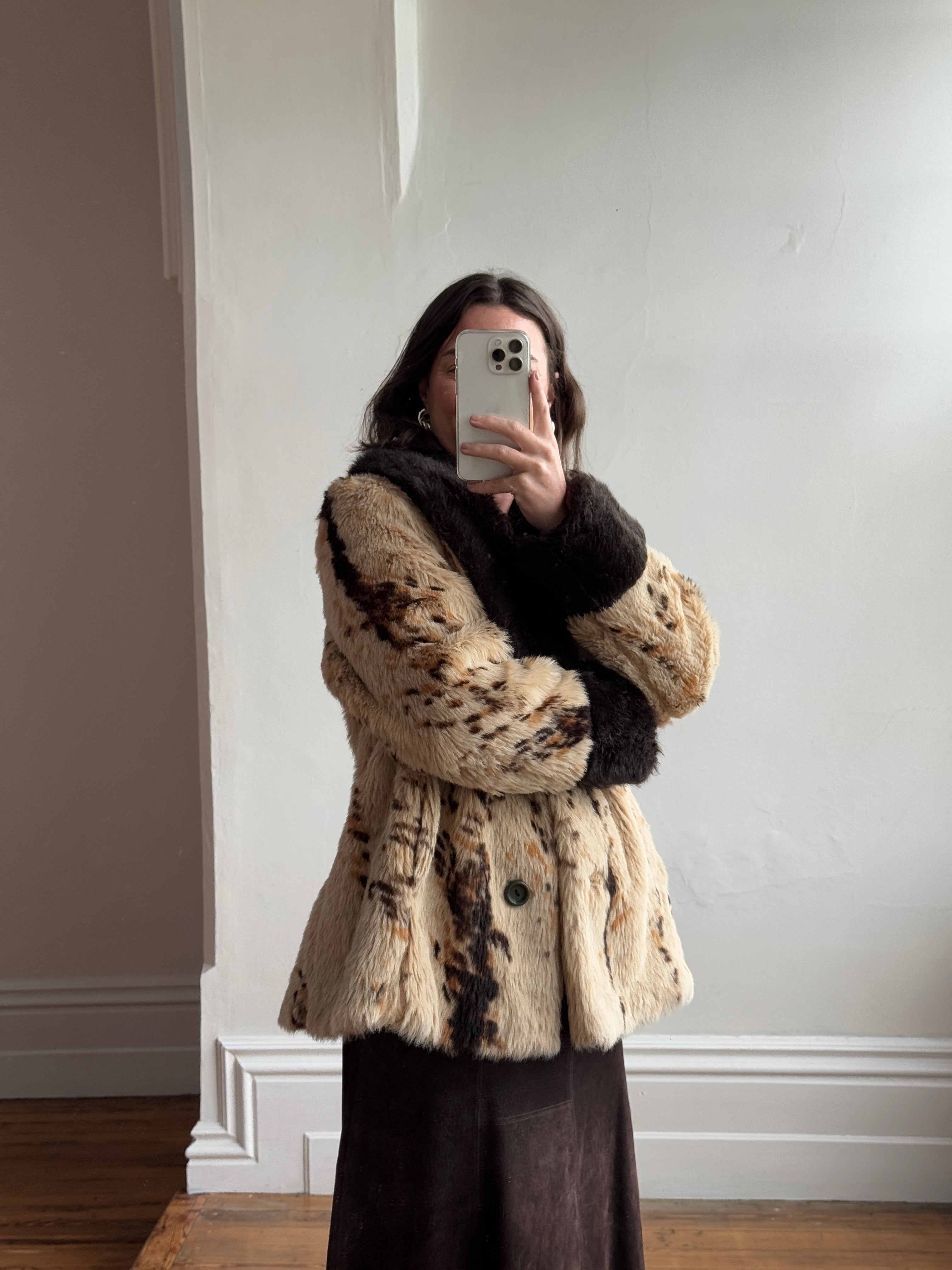 Vintage 60s Faux Fur Spotted Caramel Choc Australian Made Coat
