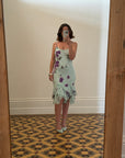 Vintage 90s Pure Silk Floral Mint Fairy Dress