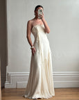 Vintage 90s Silk Chiffon Empire Wedding Gown Creme
