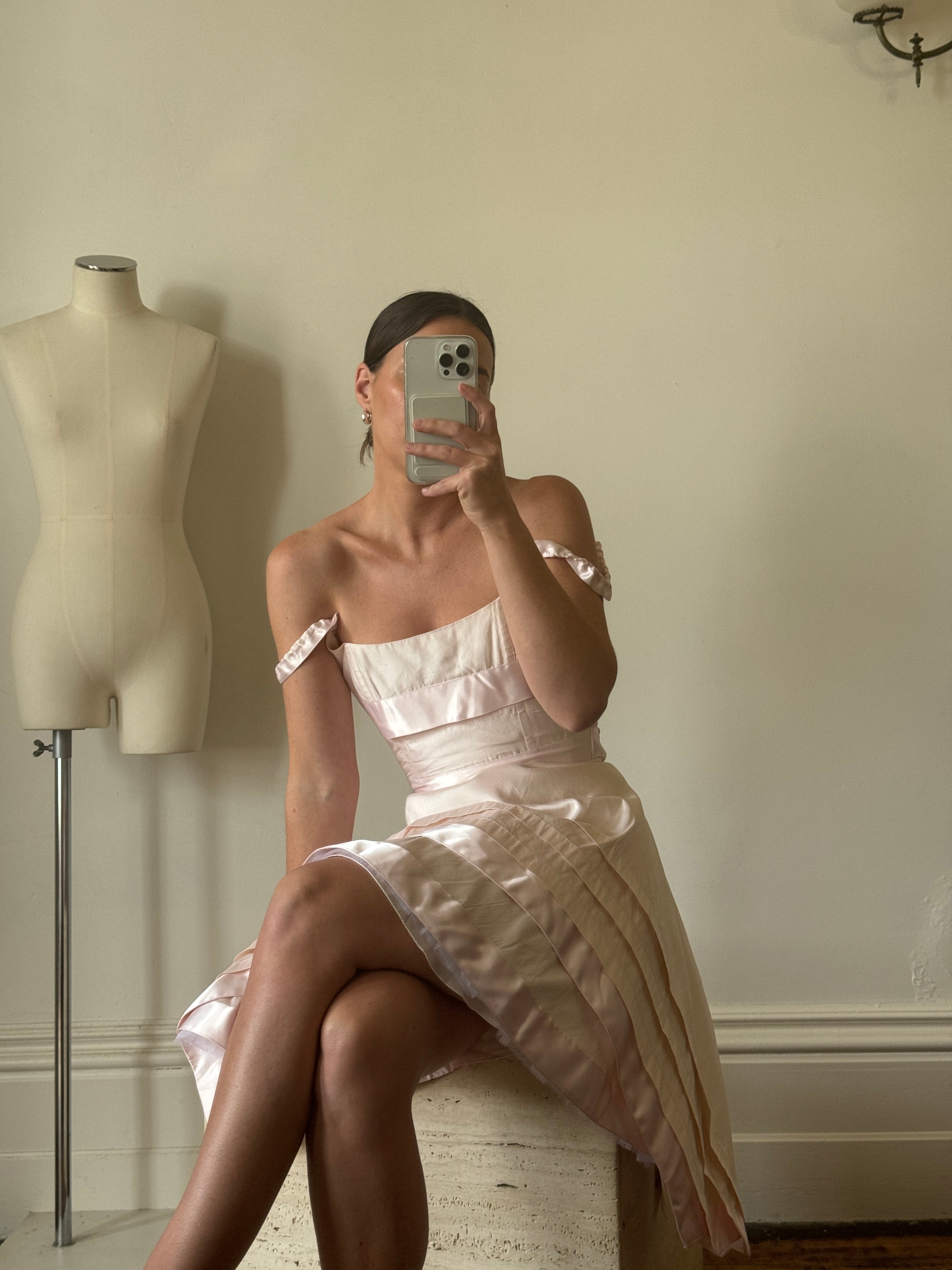 Vintage Y2K Pure Silk Mini Dress With Tie Baby Pink