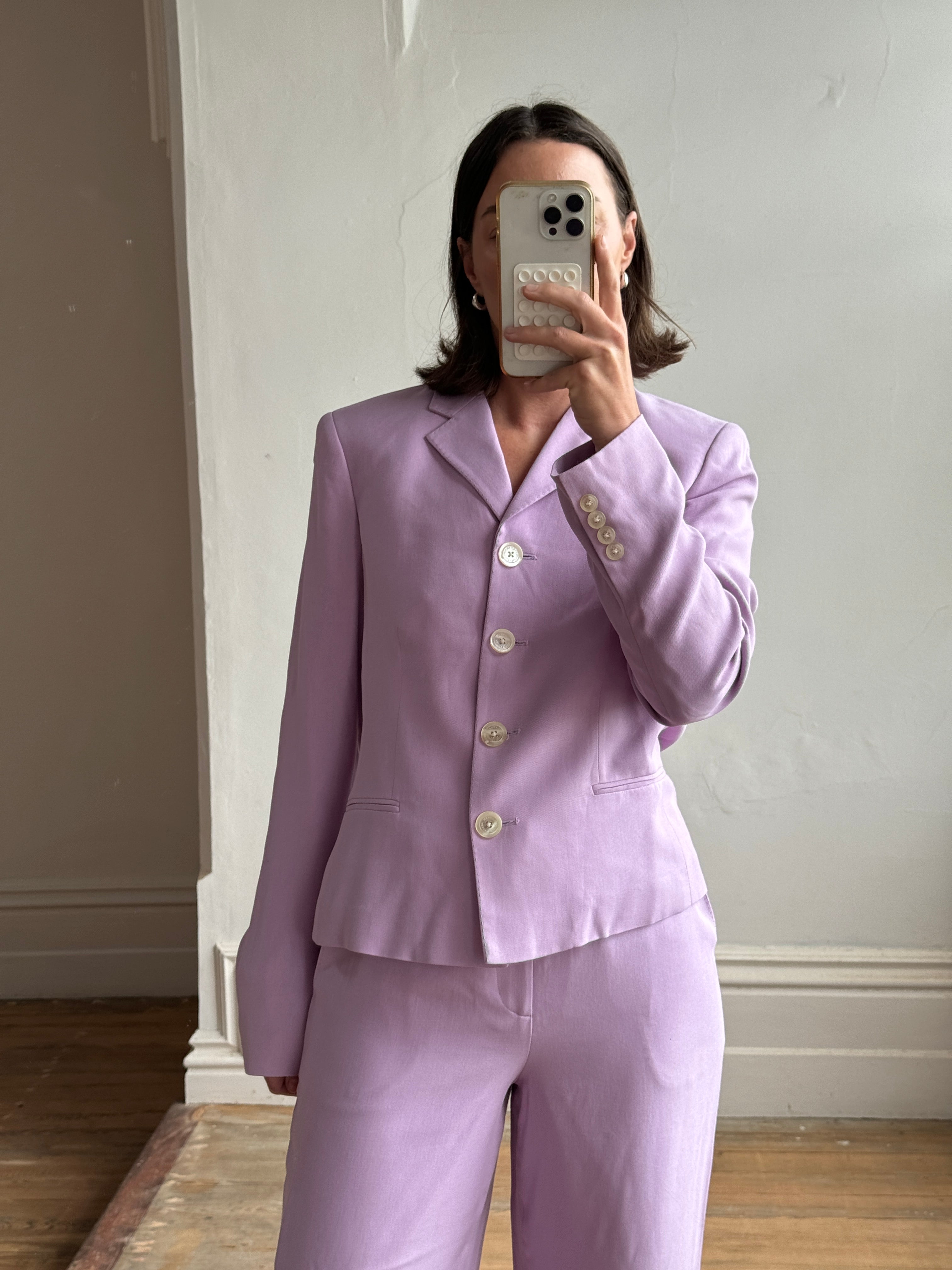 Vintage 90s Ralph Lauren Pure Silk Lilac Suit with Original Tags Attached