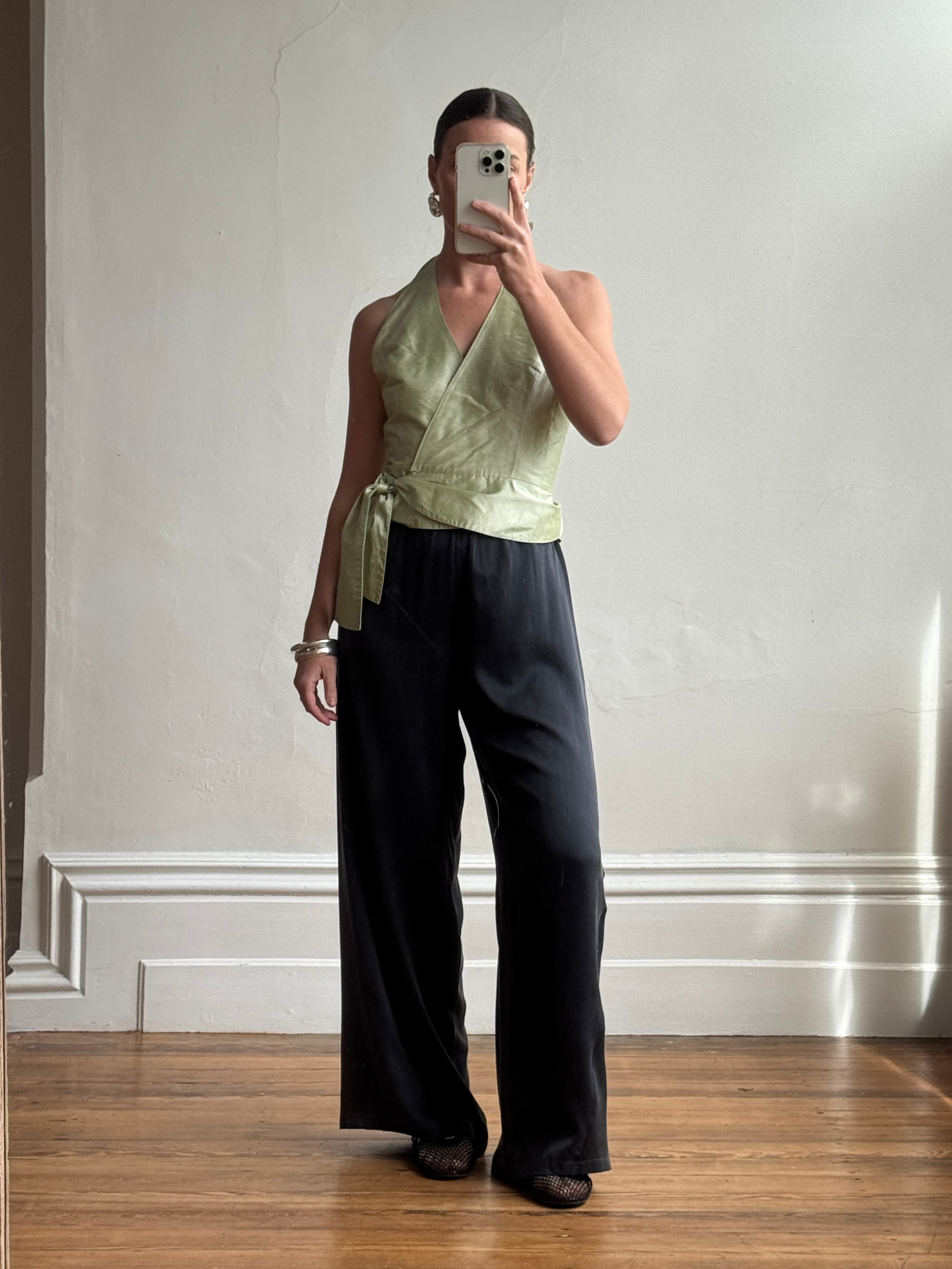 Vintage 90s Pure Silk Sleeveless Wrap Top Apple