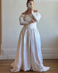 Vintage 90s Pure Silk Rosette Off Shoulder Wedding Gown