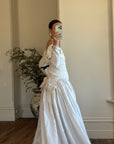 Vintage 90s Pure Silk Rosette Off Shoulder Wedding Gown