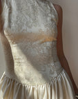 Vintage 90s Brocade High Front Satin Wedding Gown Champagne